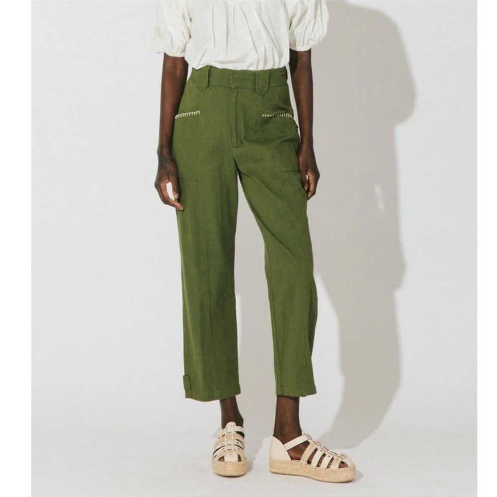 NWT Cleobella Wyatt Pant Cypress Green XL Wide Leg Ankle Embroidered Boho Hippie